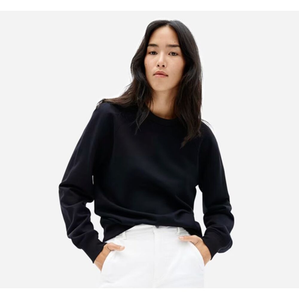 Everlane Women's Classic Crewneck Sweatshirt L Black Relaxed EUC B95